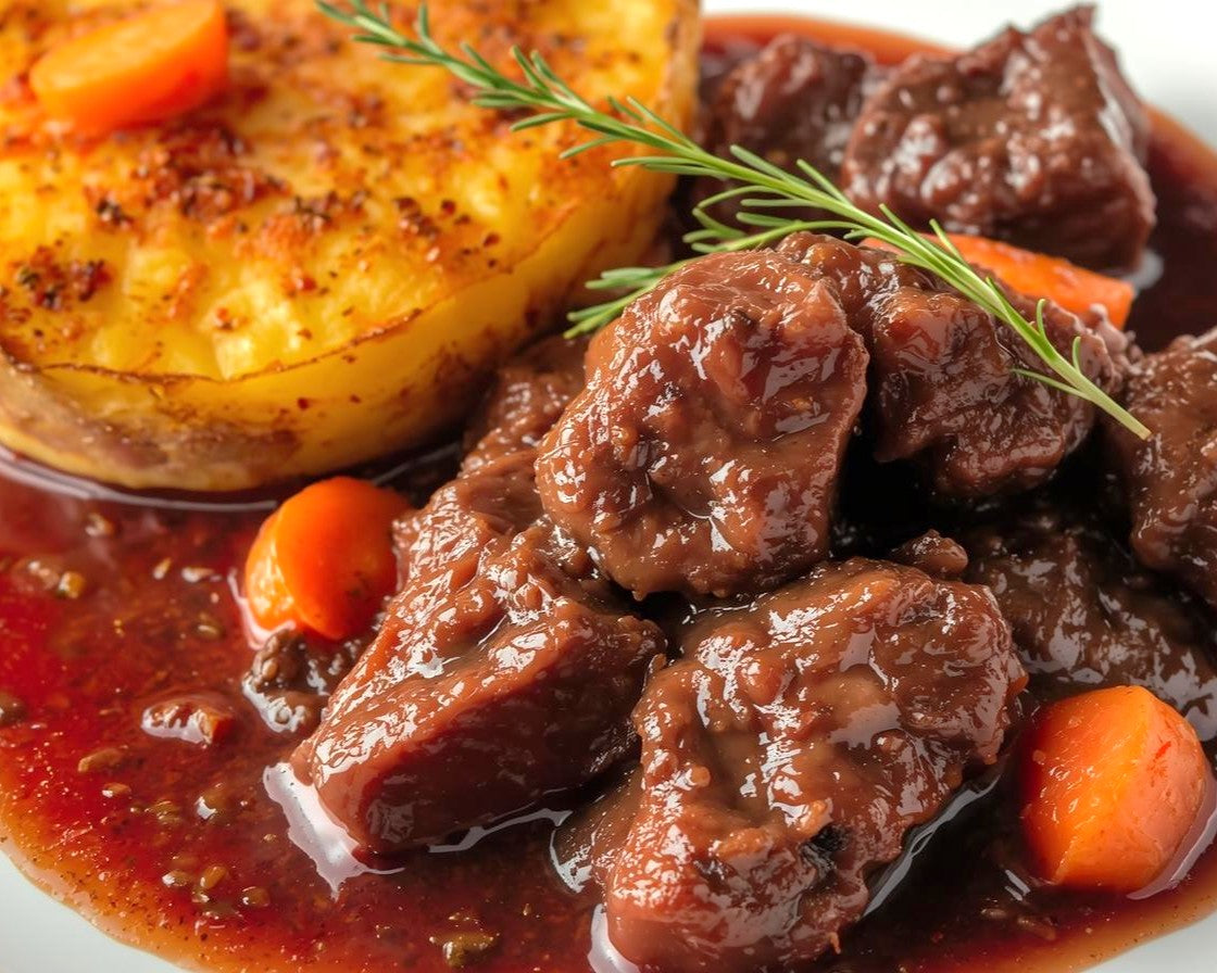 5. Slow Braised Red Wine Beef & Potato Gratin