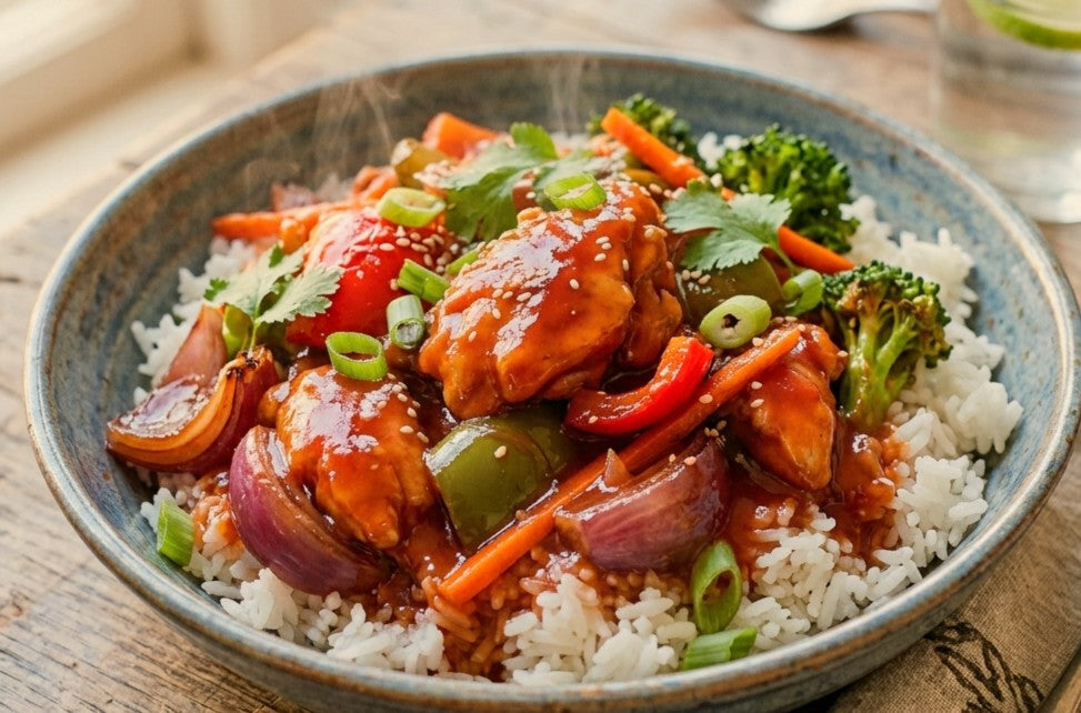 1. Sweet & Sour Chicken Stir-Fry on Rice