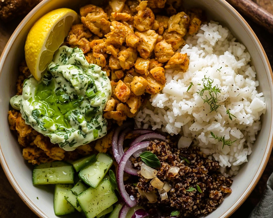4. Souvlaki Bowl with Green Goddess Sauce
