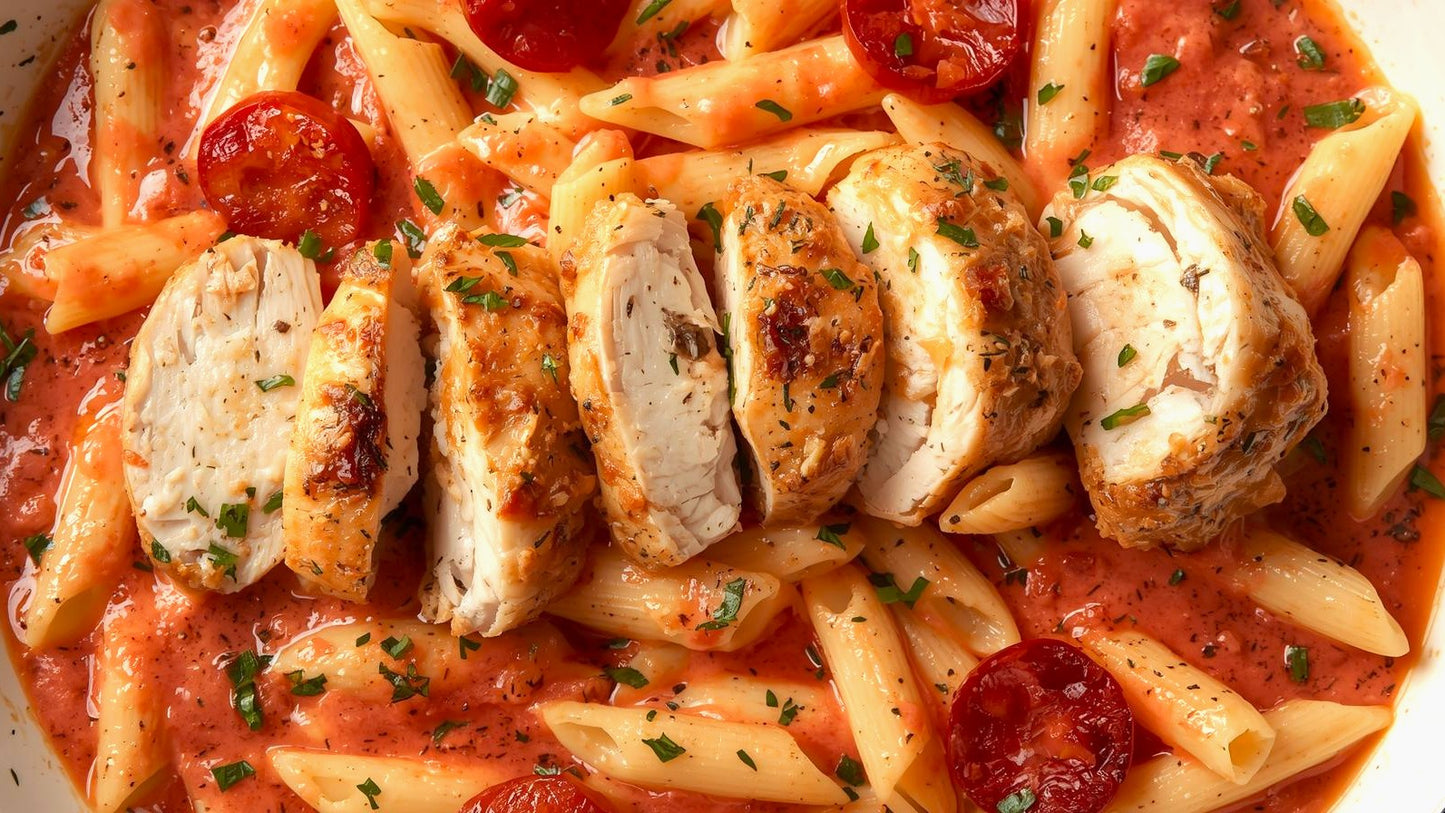 3. Chicken & Chorizo Pasta in Rose Sauce